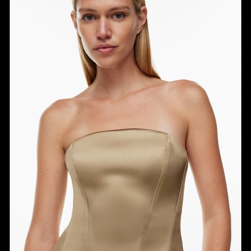 Aritzia satin bustier  Top in gold camel